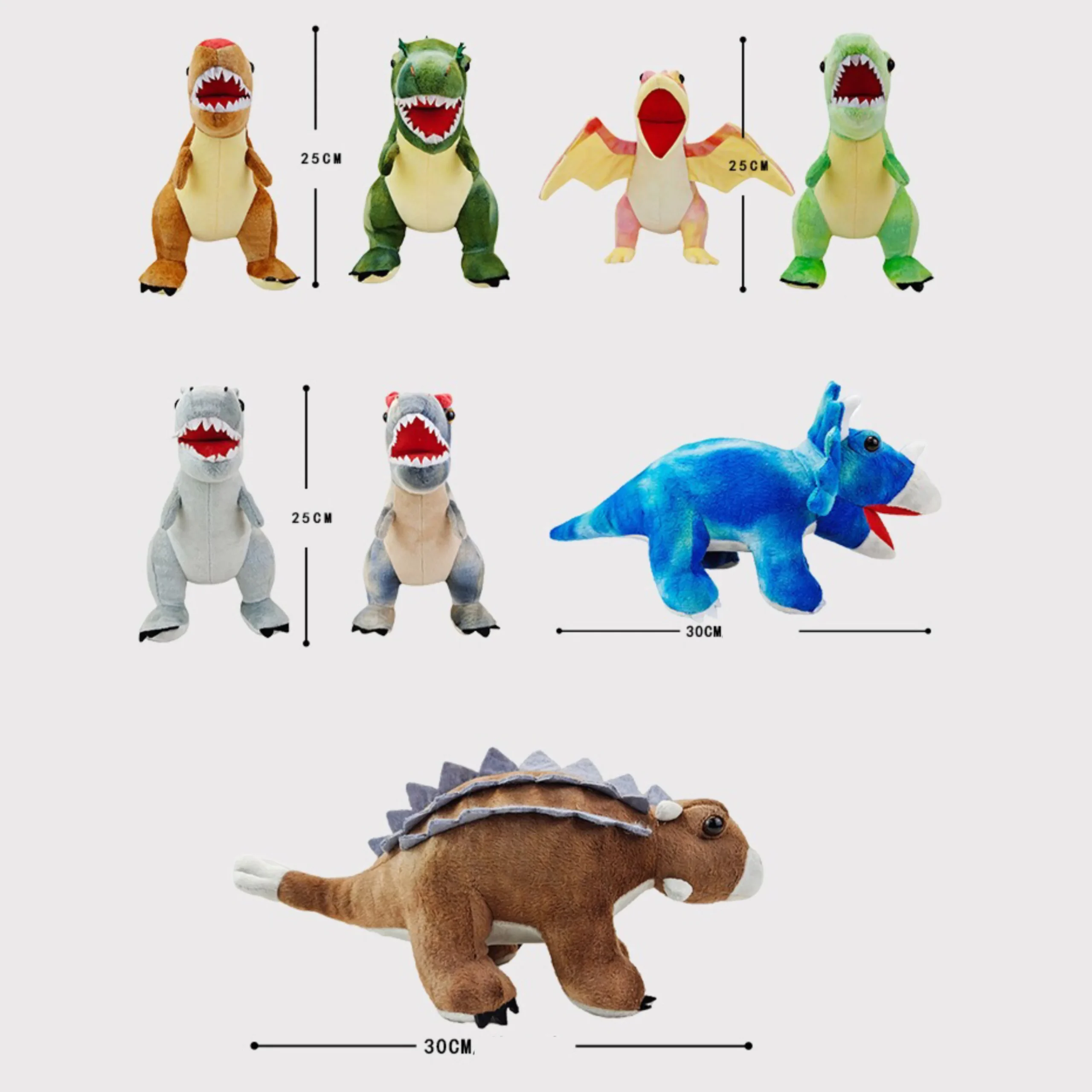 25cm Simulation Dinosaur Plush Toy Lifelike Triceratops Ankylosaur Stegosaur T-rex Pterosaur Dragon Doll Cartoon Soft Kids Gift - Image 3